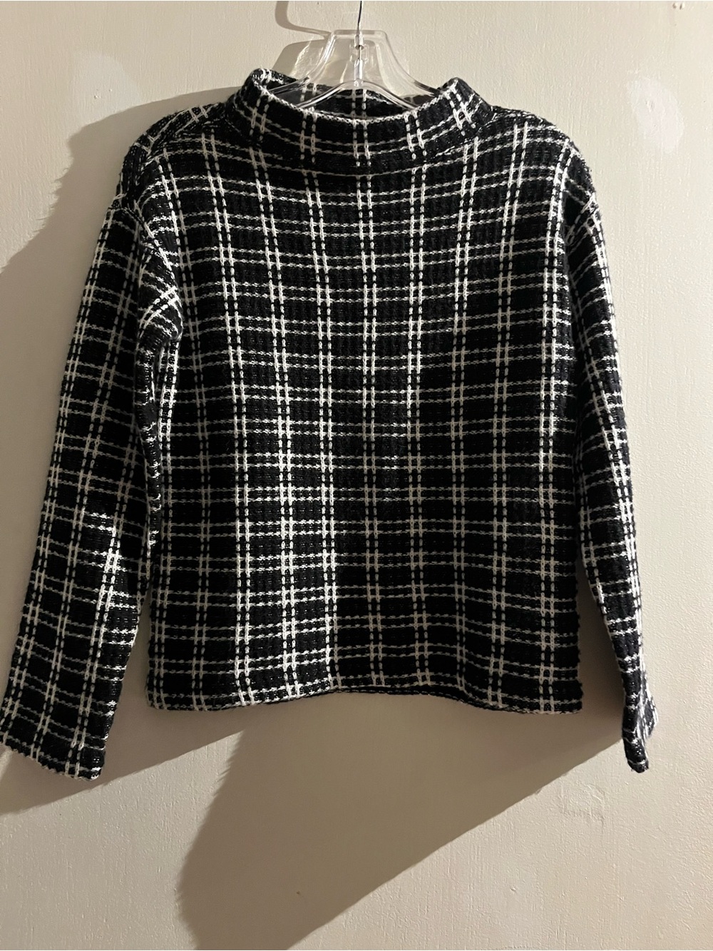Ann Taylor Factory Chunky Knit Plaid Mock neck Sweater Size XSP